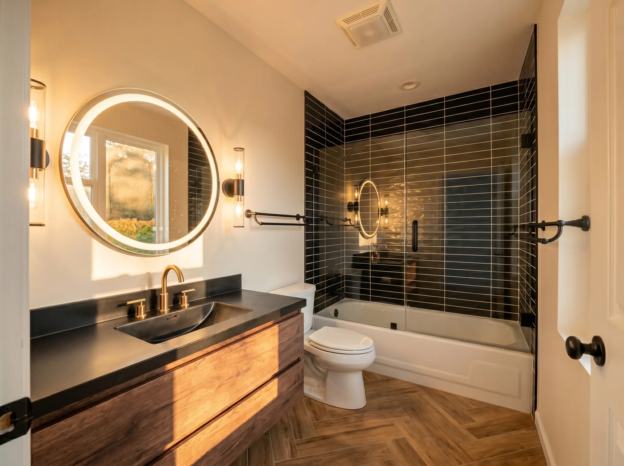 Guest bathroom — after, with the generated design package applied.